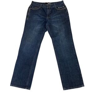 MECCA 90s Y2K Straight Leg Jeans Men 36x34 (36x33) Dark Wash Blue Denim Slim Fit